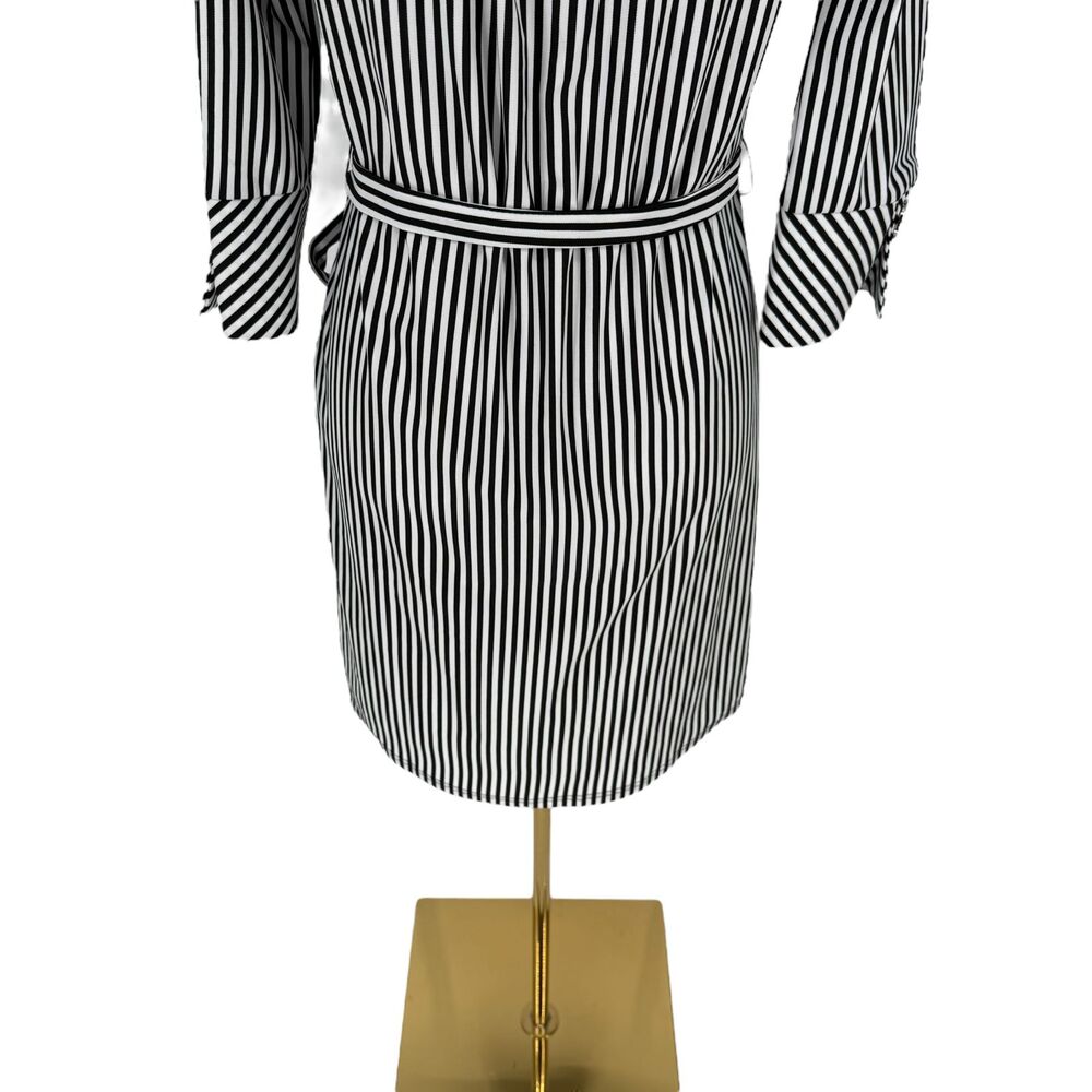 Striped Shirt Dress S Black White Belted Mlle Gabrielle Career Office Academia - Picture 14 of 16